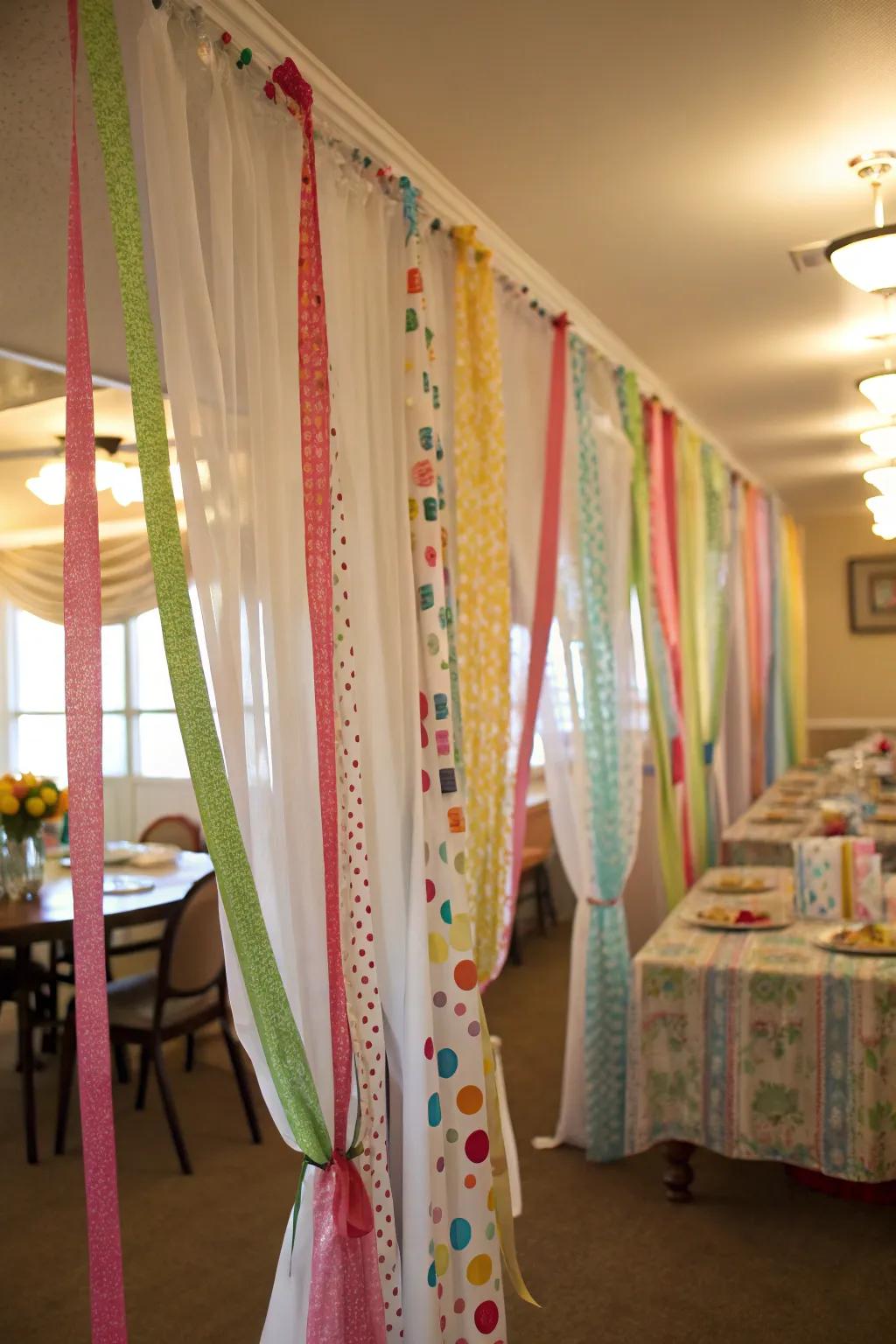 Incorporate a whimsical element through curtain-styled tablecloth drapings.
