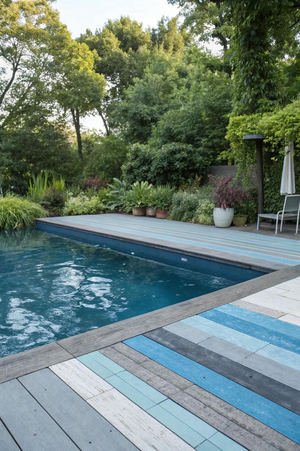 Tranquil blues and greys offer the ideal poolside escape.