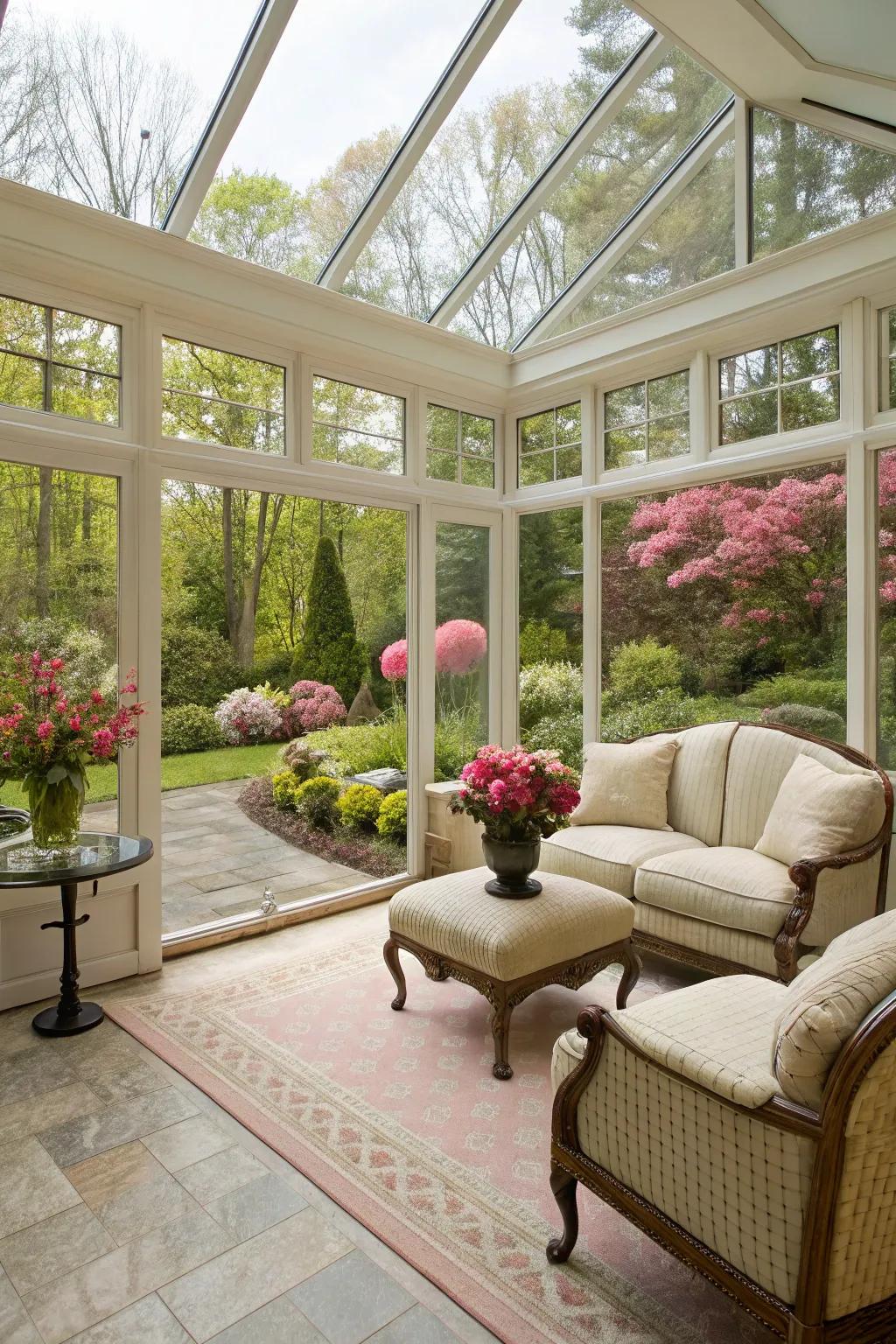 A sunlit glass enclosure is perfect for all seasons.