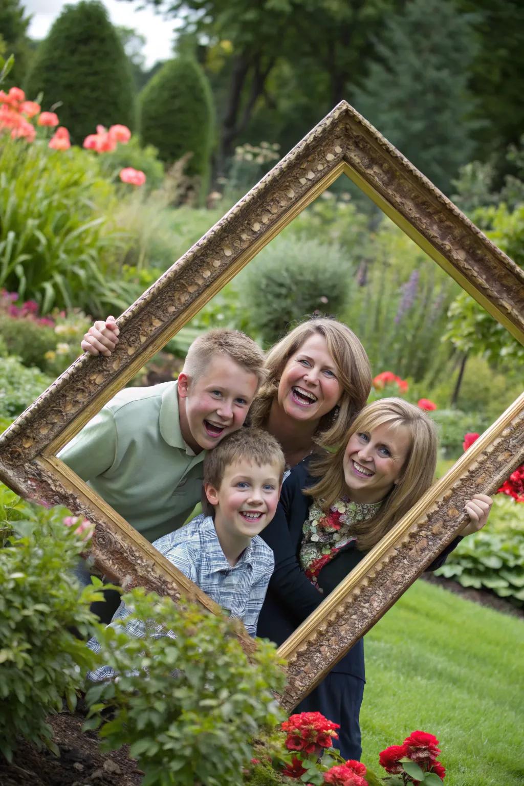 Incorporate a whimsical element with a large photo surround for an outstanding family picture.