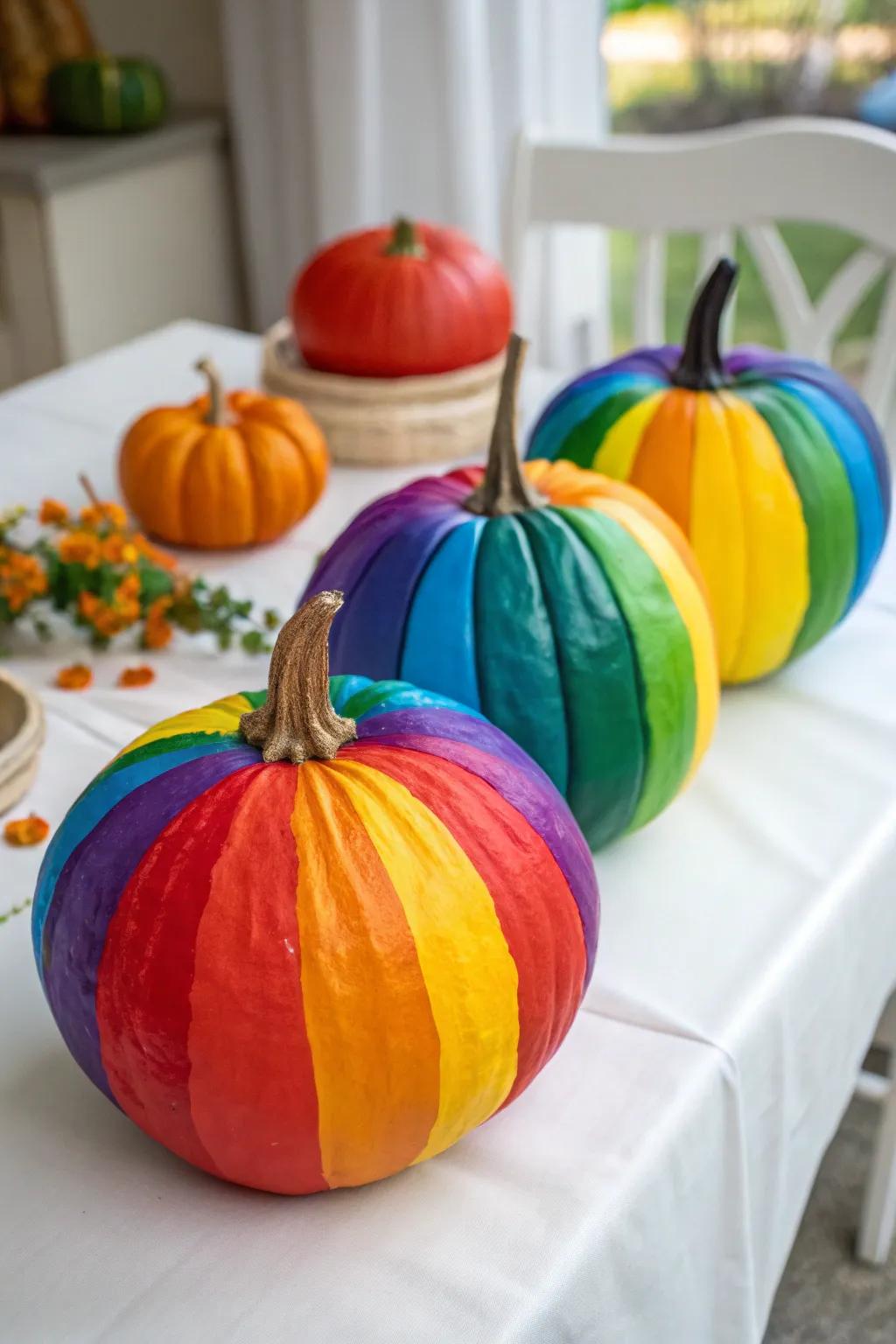 Boldly painted pumpkins bringing a vibrant burst of color.