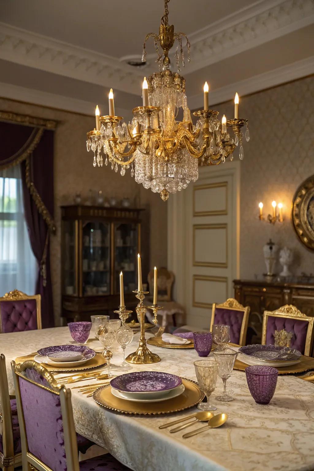 A gold light fixture introduces a sense of grandeur to your kitchen space.