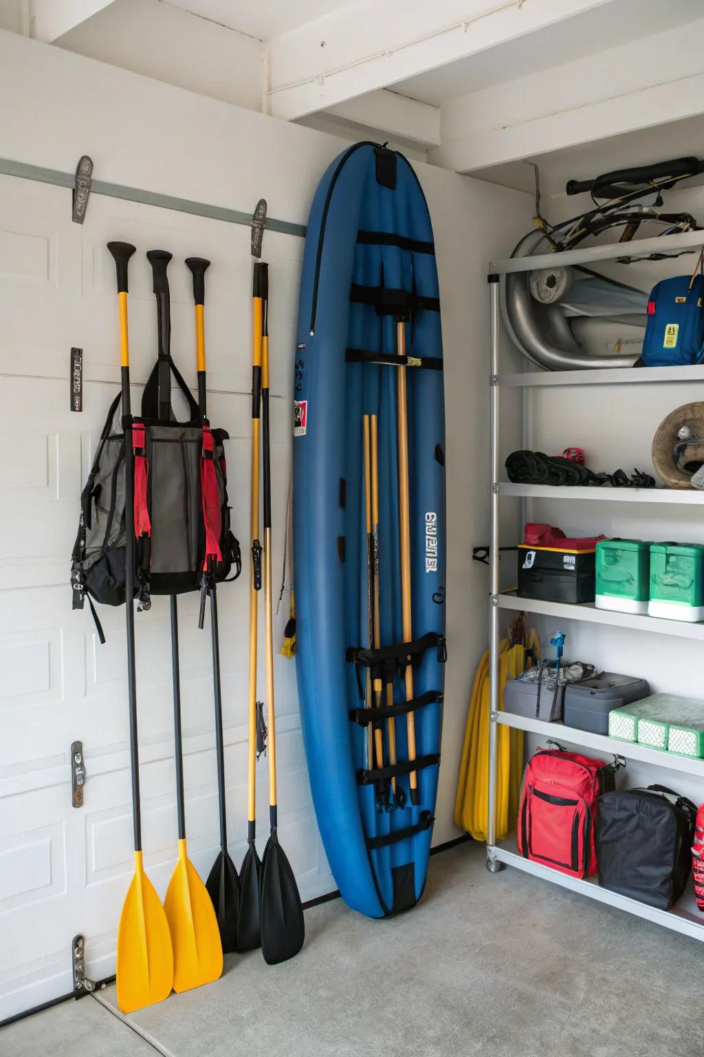 Upright storage with wall-mounted supports boosts your space.