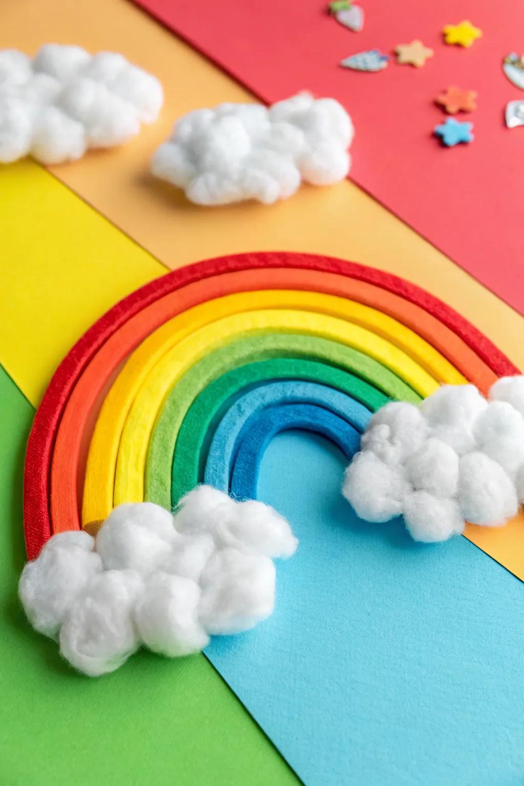 Delicate cotton clouds elevate this vibrant rainbow project.