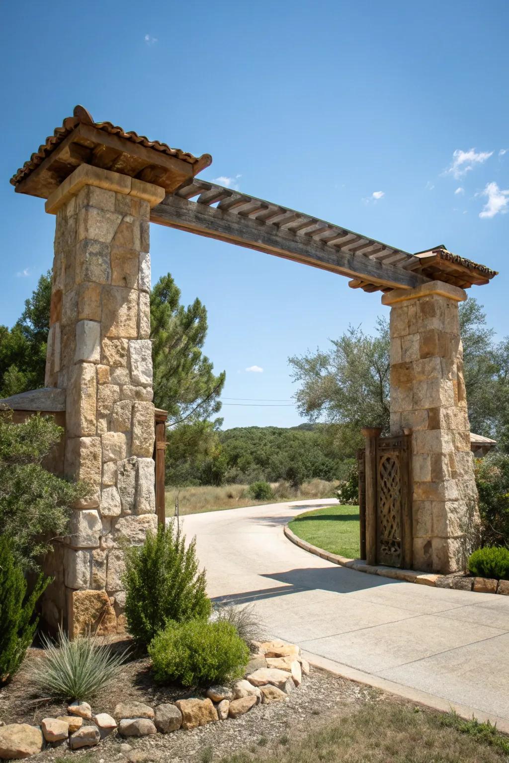 Resilient rock columns providing an impressive entryway.