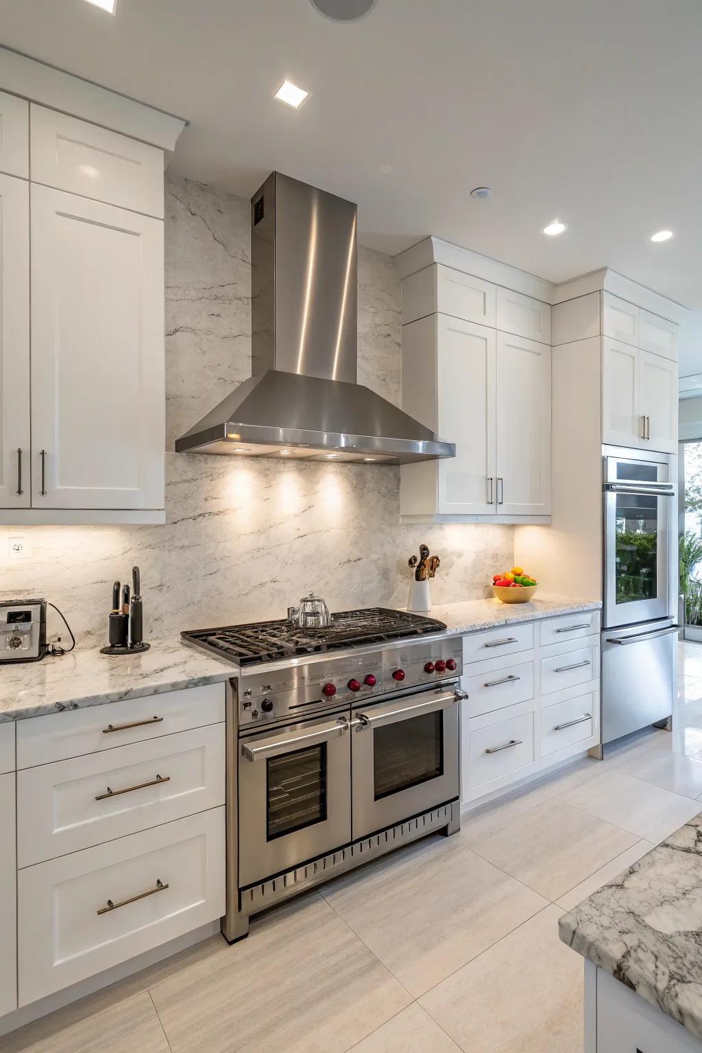 A sleek stainless steel range hood infuses a modern vibe into your kitchen.