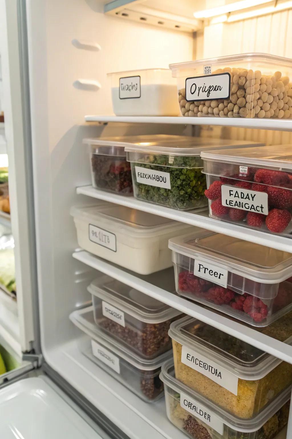Labeling containers ensures your fridge is organized and user-friendly.