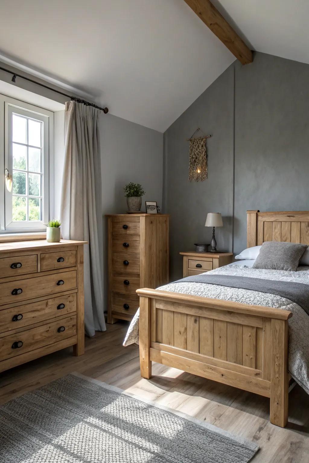 Light wood furniture stands out beautifully against tranquil mist backgrounds.