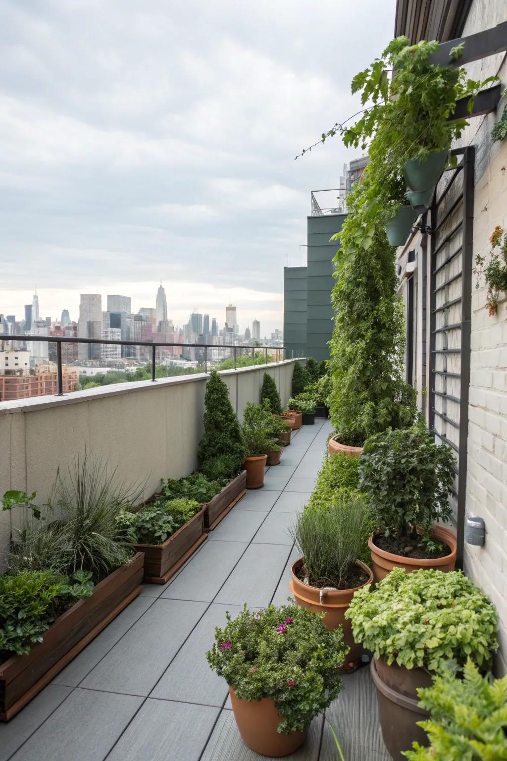 Invite nature on to your rooftop using diverse potted flora as well as upright vegetation.