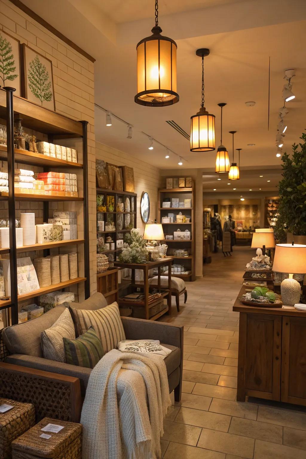 Ambient lighting that spreads a comforting glow throughout a retail space.