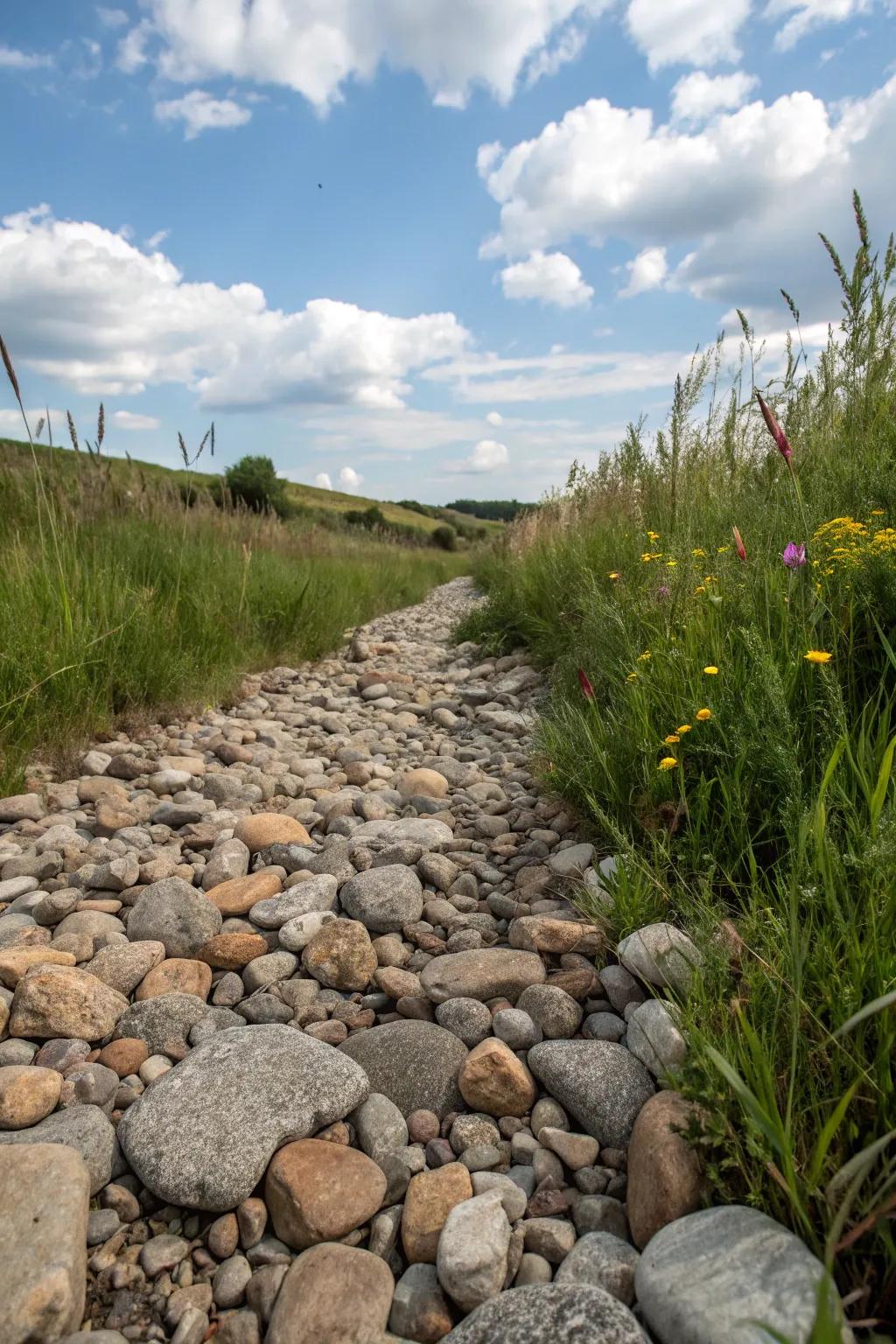 An artificial stream adds depth and aesthetic value to this garden landscape.