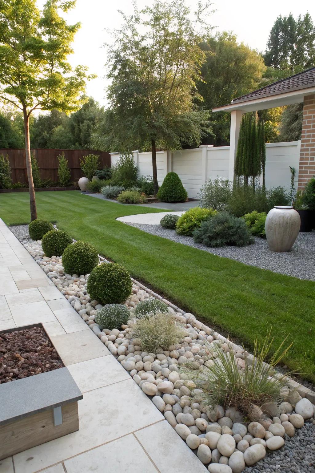 Decorative pebbles and gravel add a sleek touch to your garden.