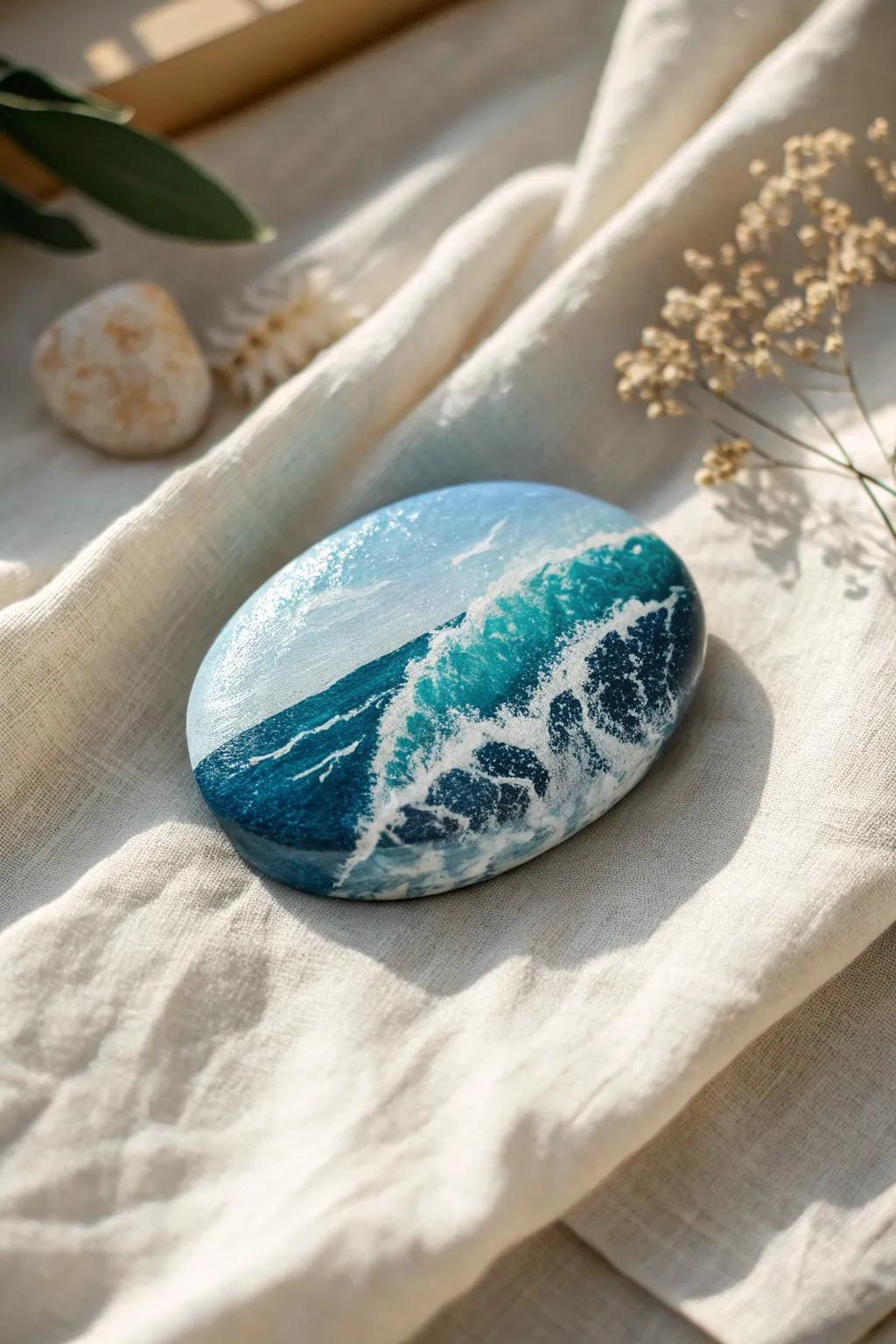 Savor the peace with wave-themed rock art – where ease meets exquisite tranquility.