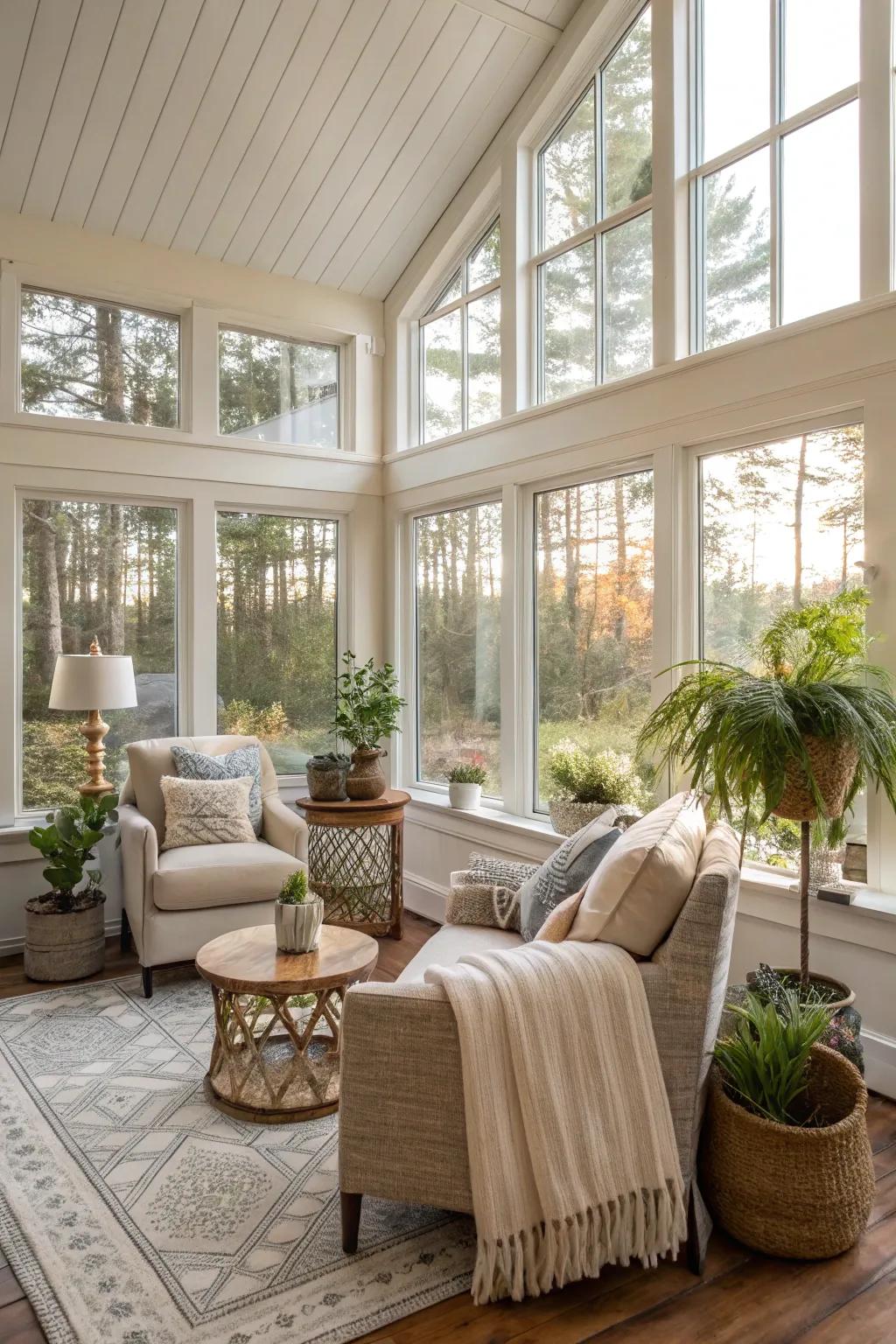 A sunroom provides a luminous and peaceful area throughout the year.