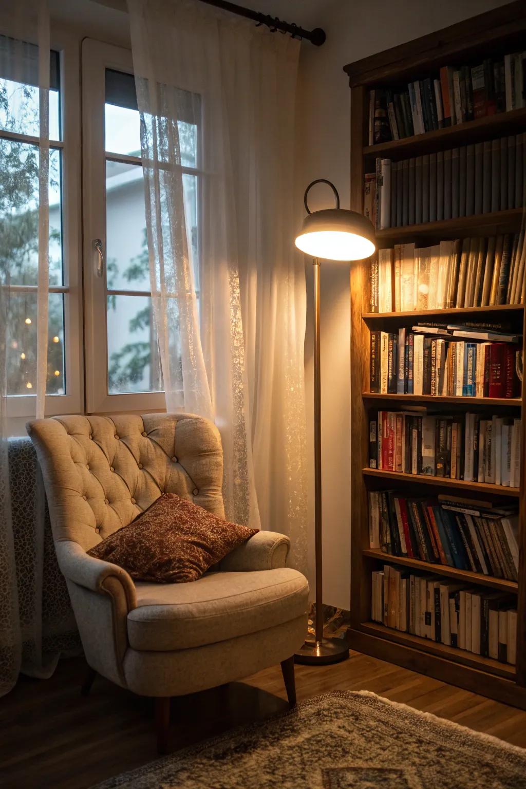 An enticing reading corner that's just right for relaxing with a great book.