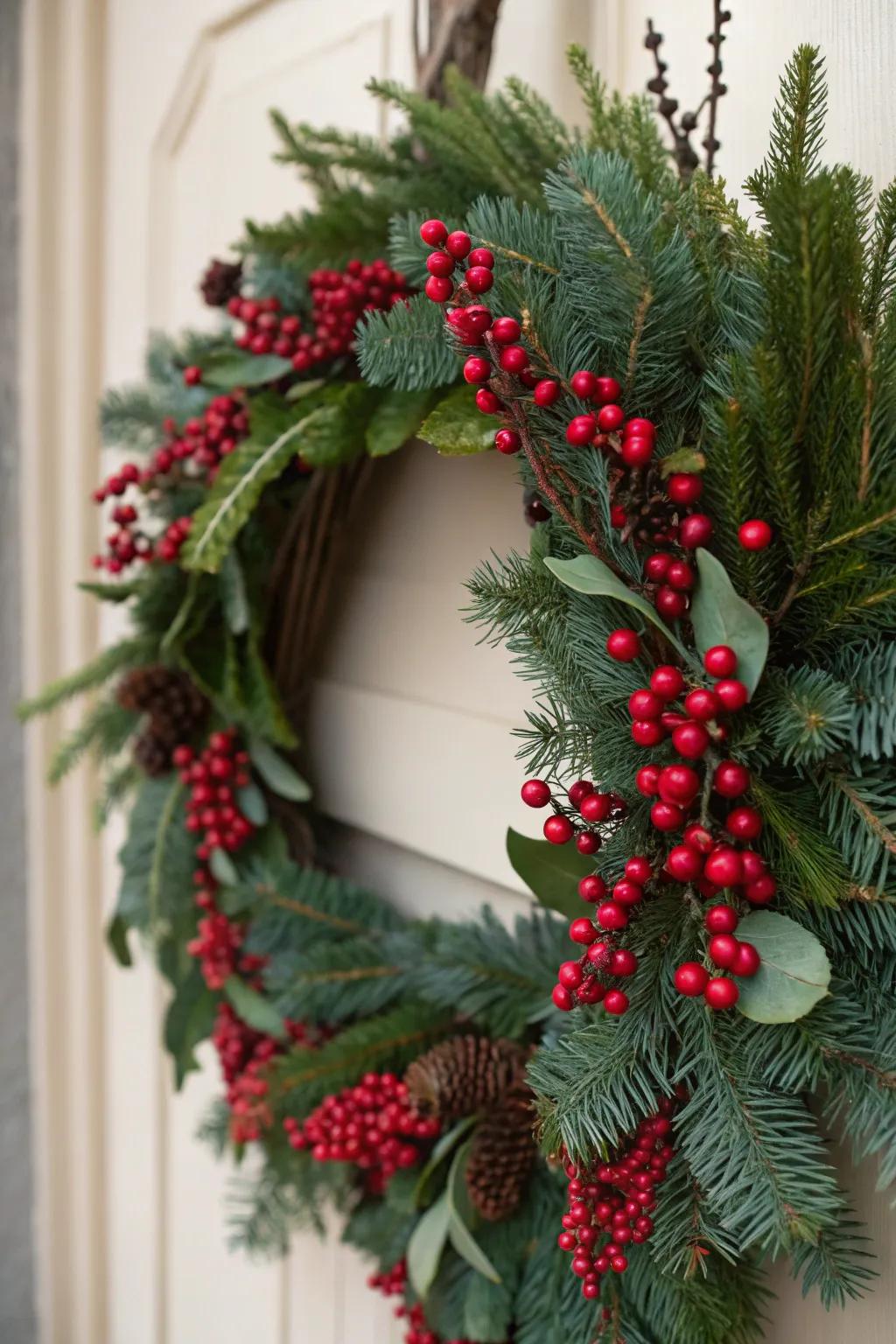 Scarlet berries bring a festive touch to this country-style wreath.