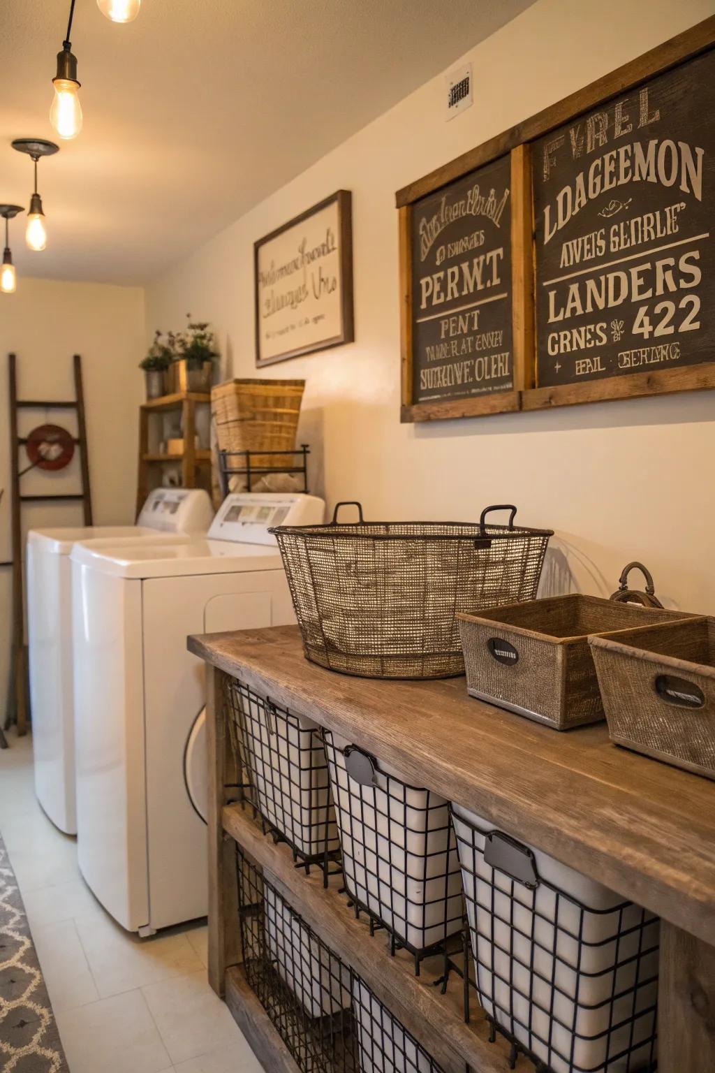 Vintage decor brings a nostalgic vibe to your washing area.