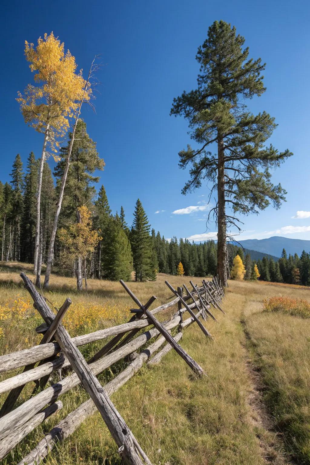 A crisscross log fence adds a touch of intricate beauty to a natural setting.