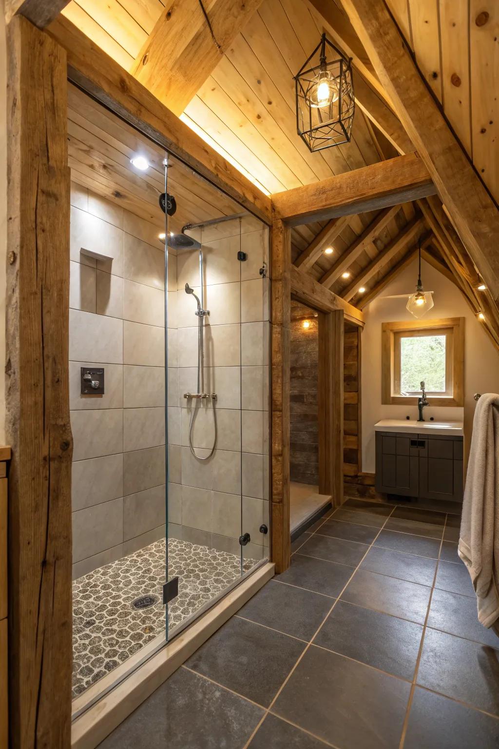 Timber beams impart a countryside flavor, echoing chronicles of times past.