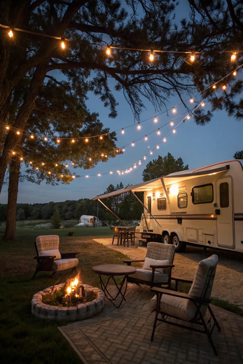Fairy lights cast a captivating glow over your evenings outdoors.