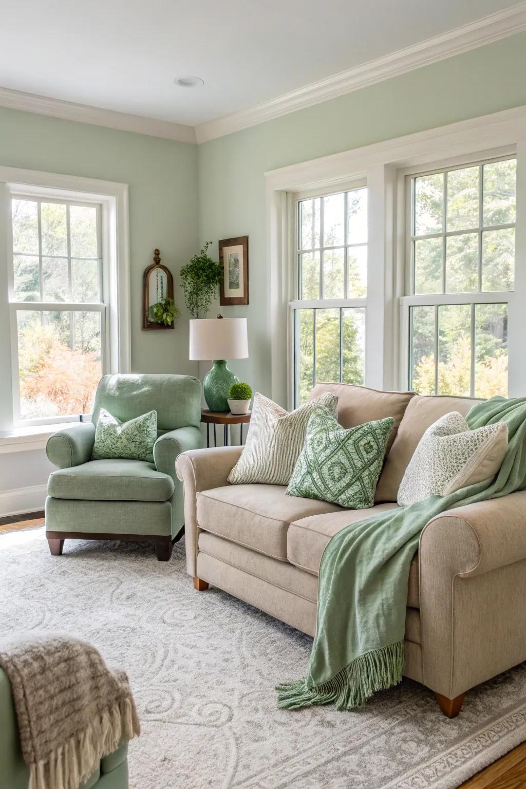 Subtle and earthy hues complement the soothing features of sage green details.