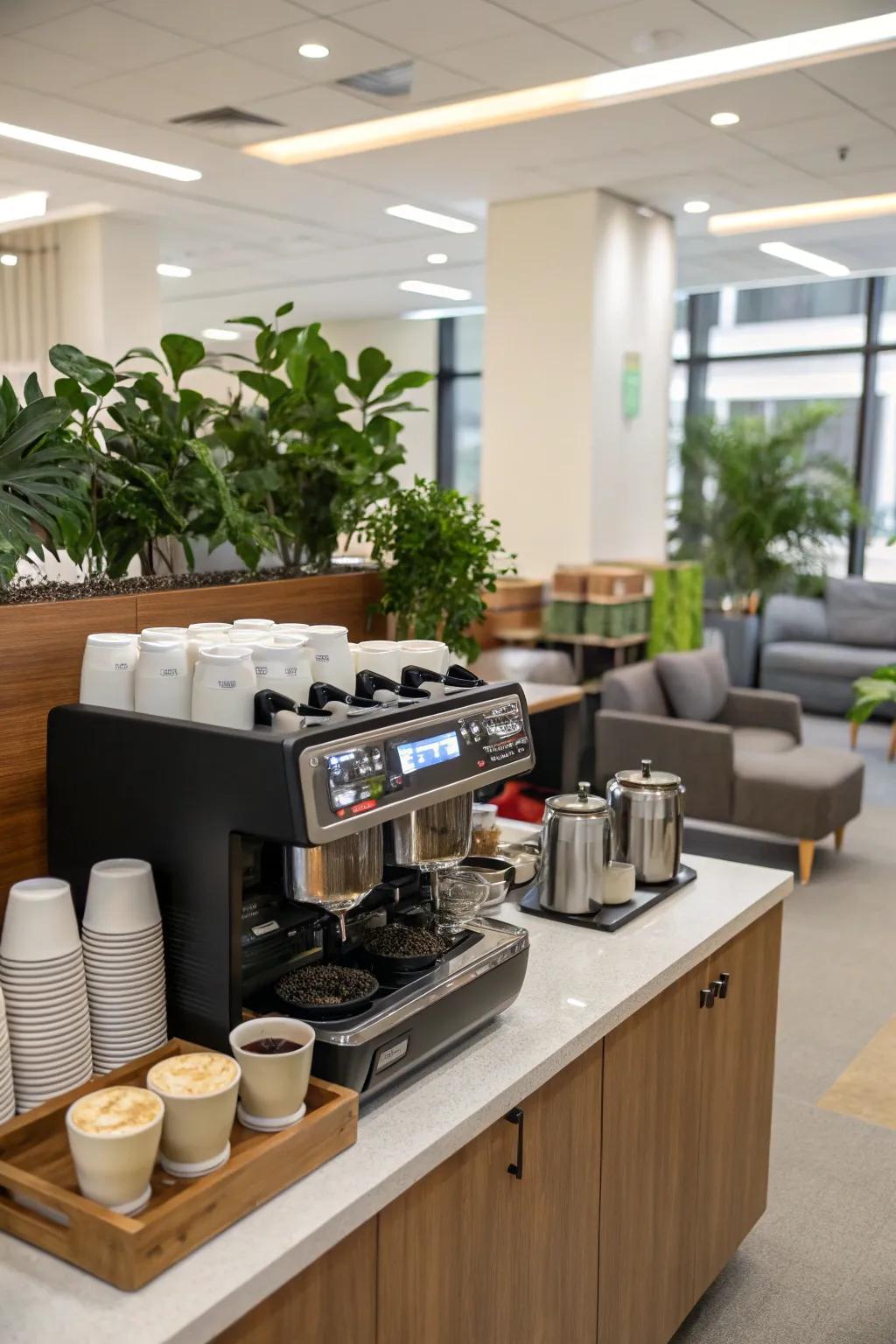 An upscale coffee corner undoubtedly enhances morale and sparks imagination.