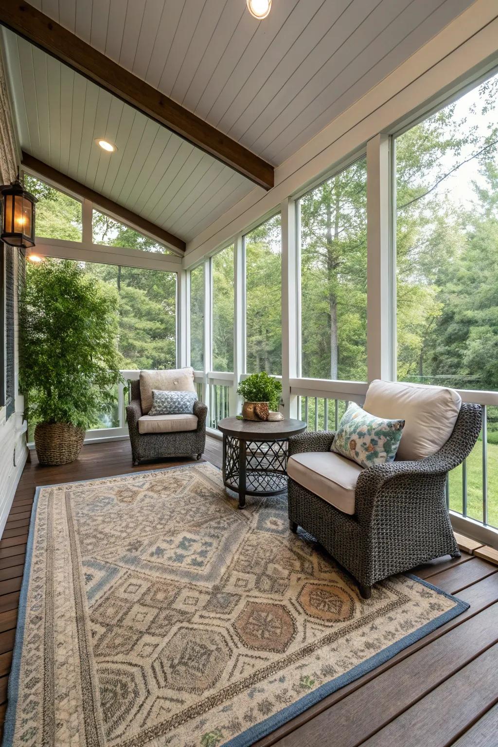 An indoor-outdoor lounging space on the veranda provides a harmonious mix of comfort and flair.