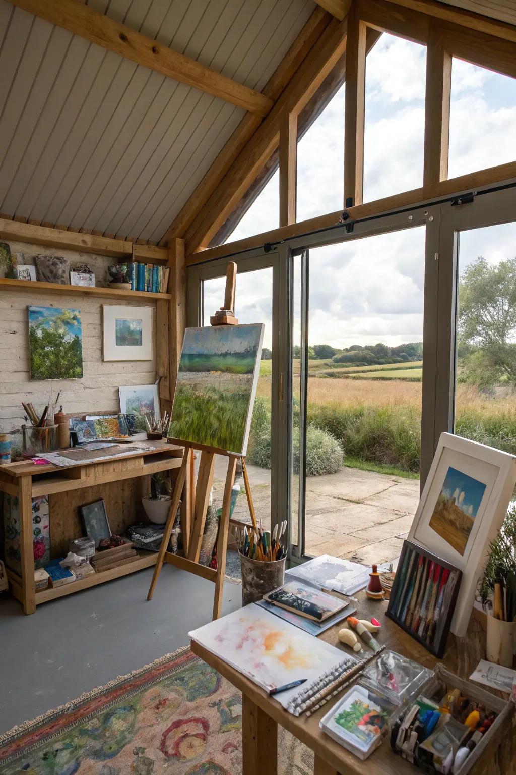 Fill your she shed with sunlight through large windows, perfect for your creative activities.