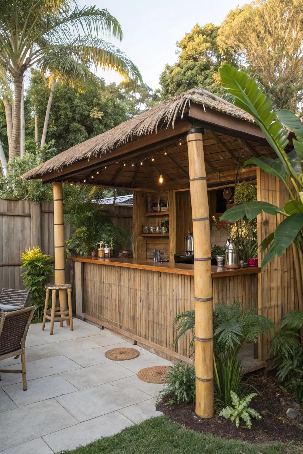 Fashion a tropical heaven with an island-inspired shed bar.