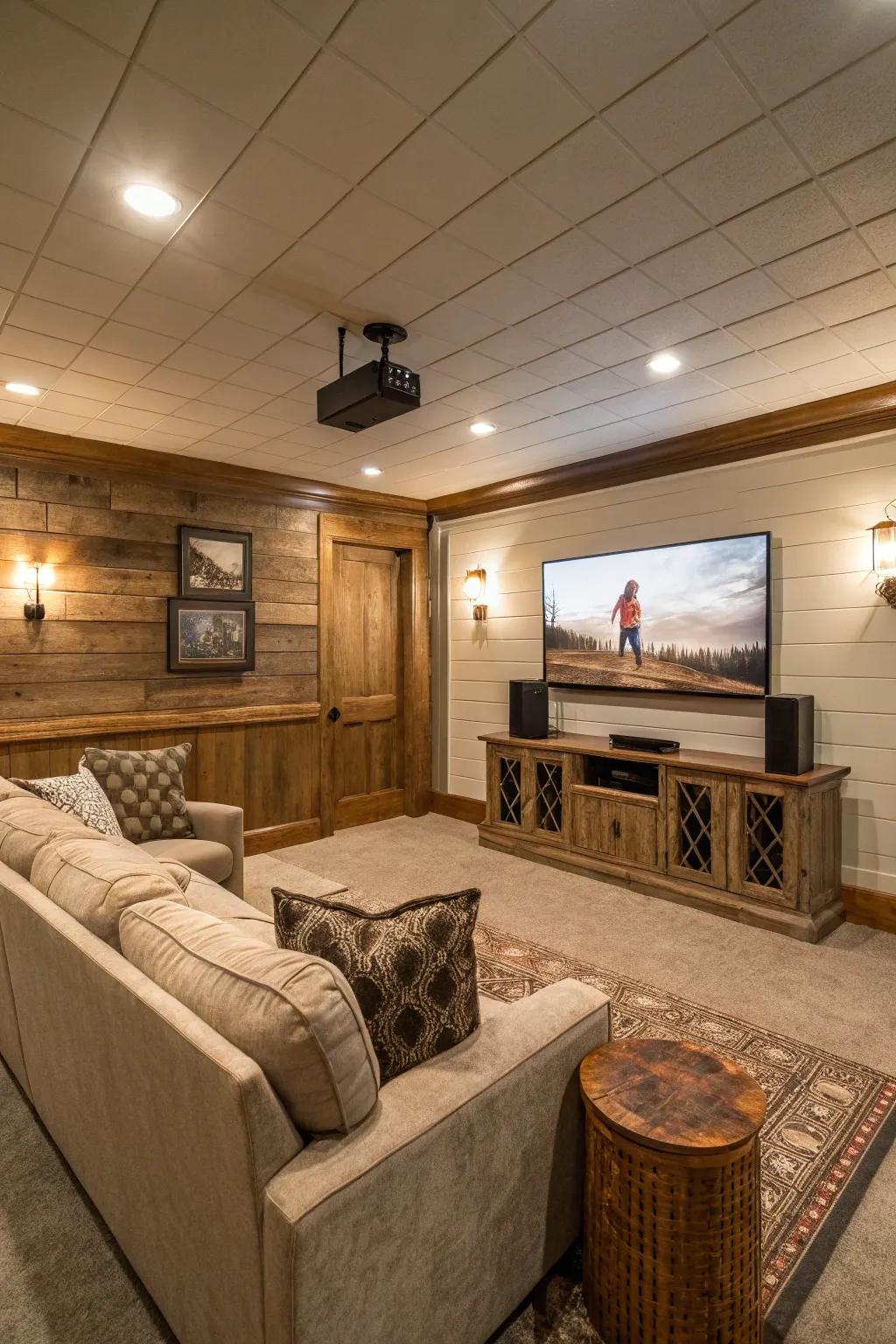 An entertainment center where shiplap enhances the setting.