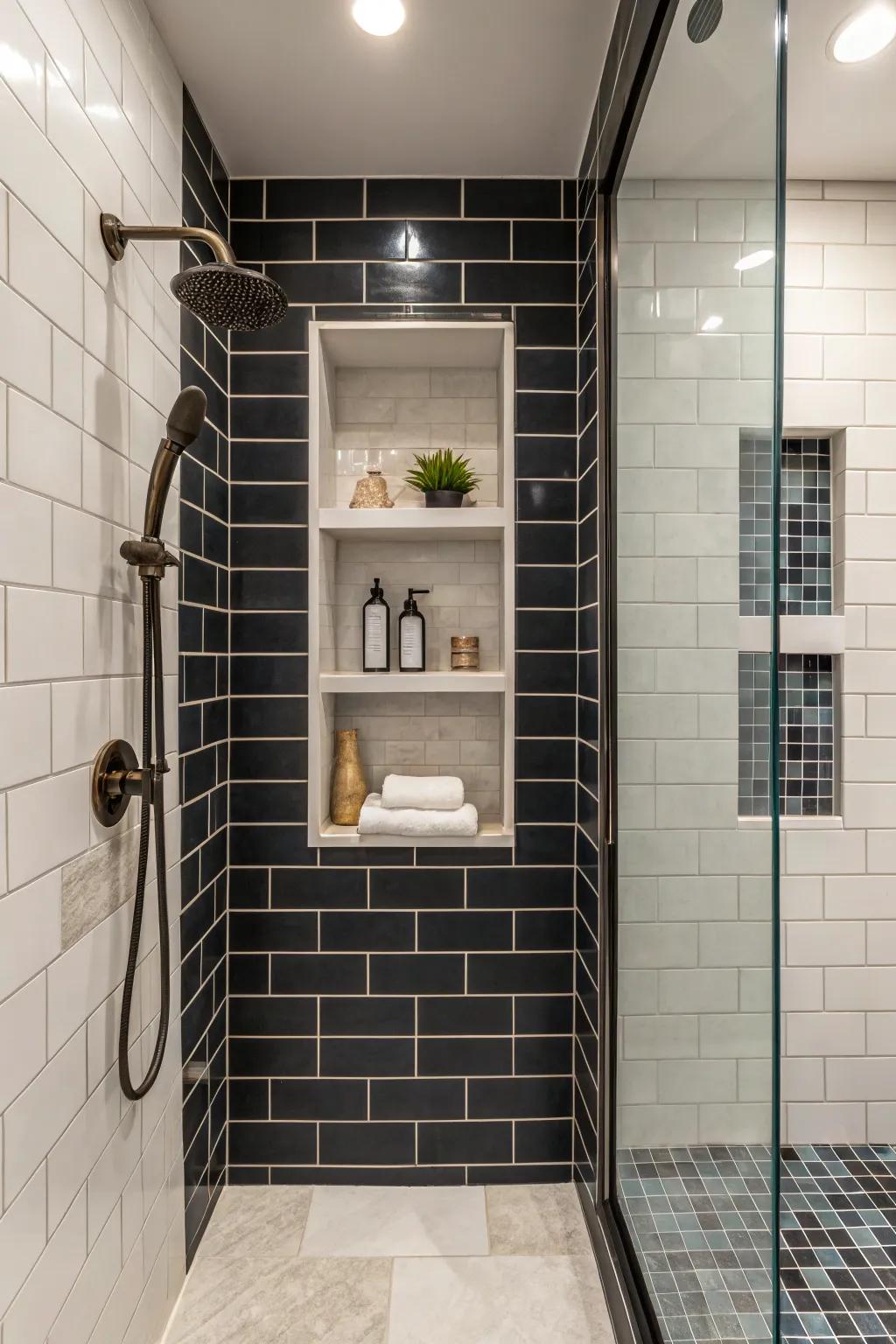 Strong contrasting frame circling a shower recess