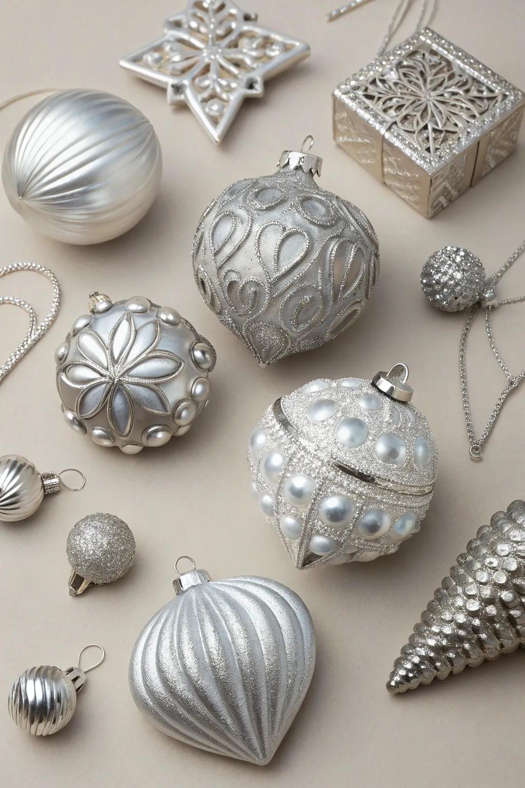 Silver baubles contribute dimension and grace to your decorations.