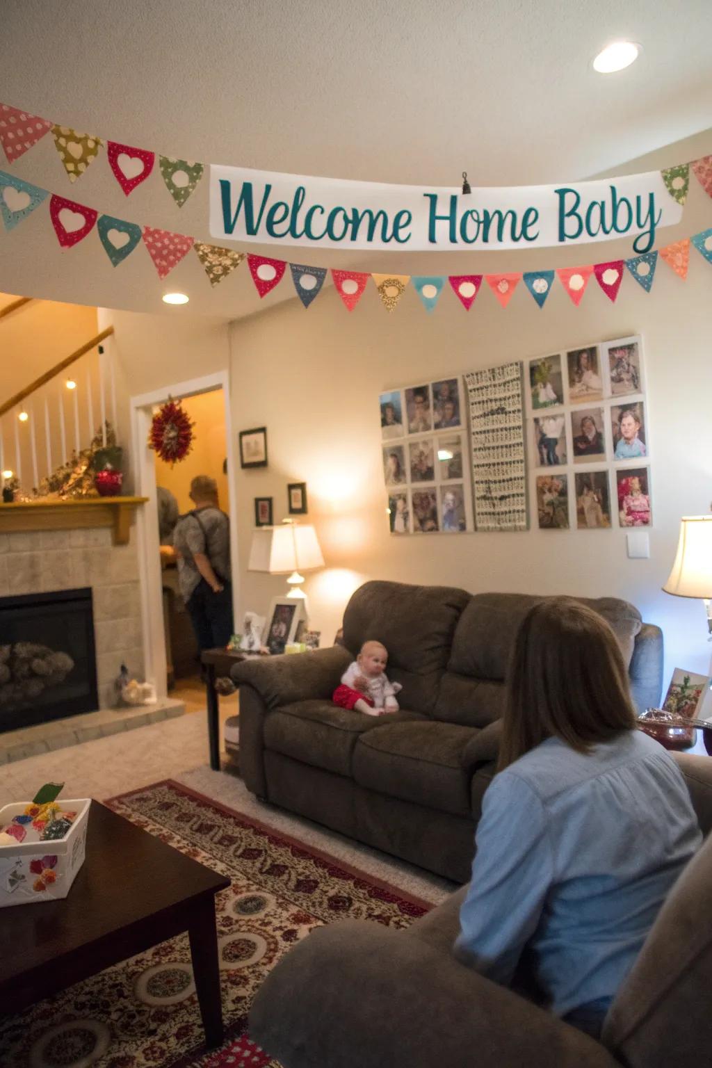 A customized streamer enhances the special sentiment of the welcoming decor.