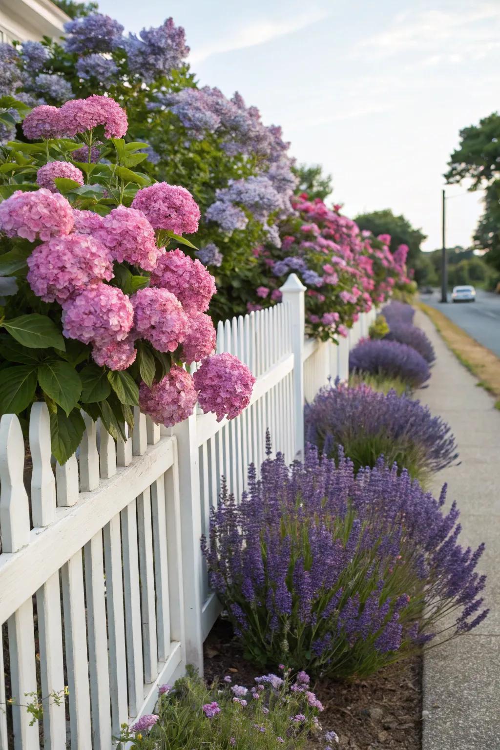 Lively blossoms inject a burst of color and charm to every fence line.