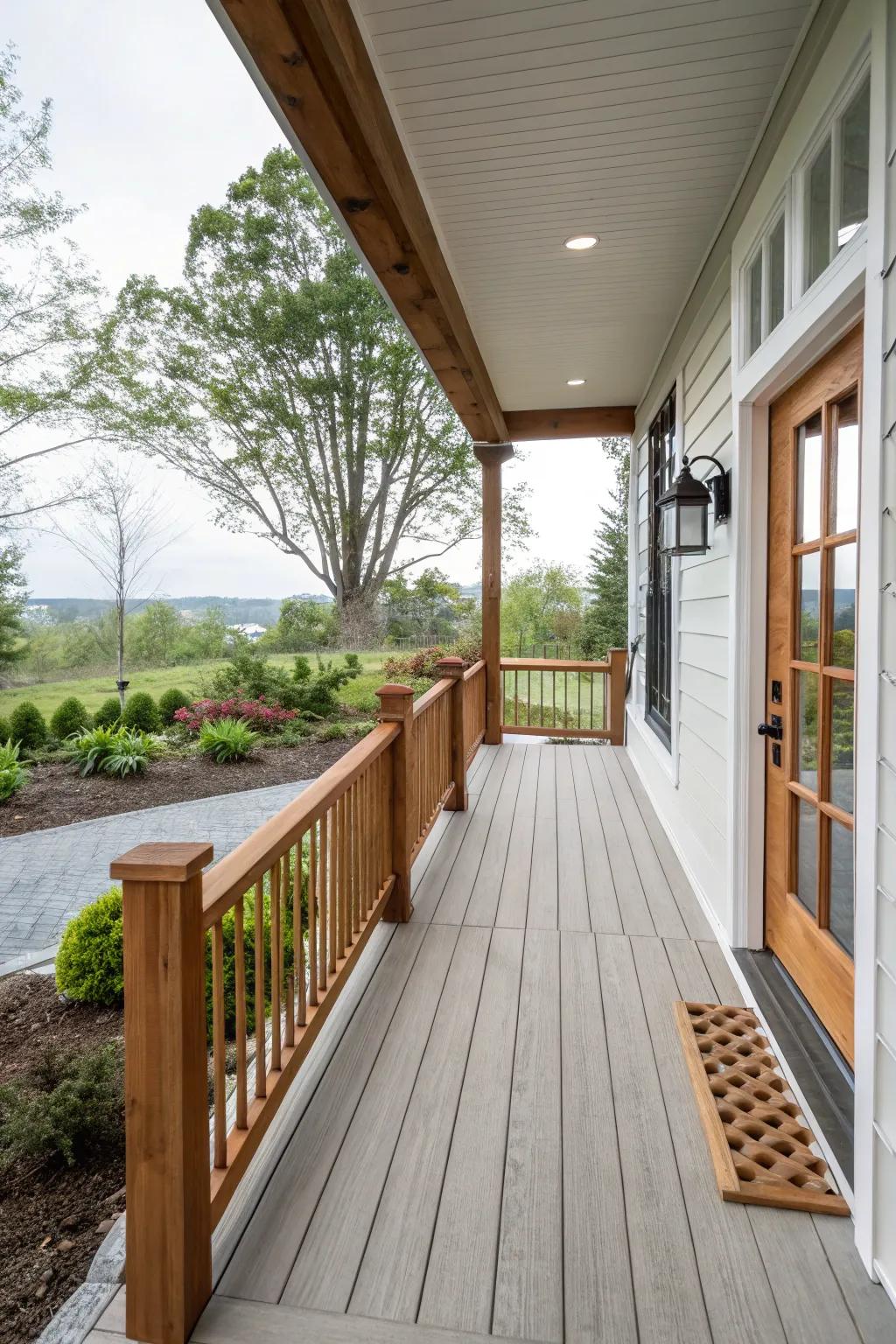 Minimalist railings provide safety and a touch of class to the deck.