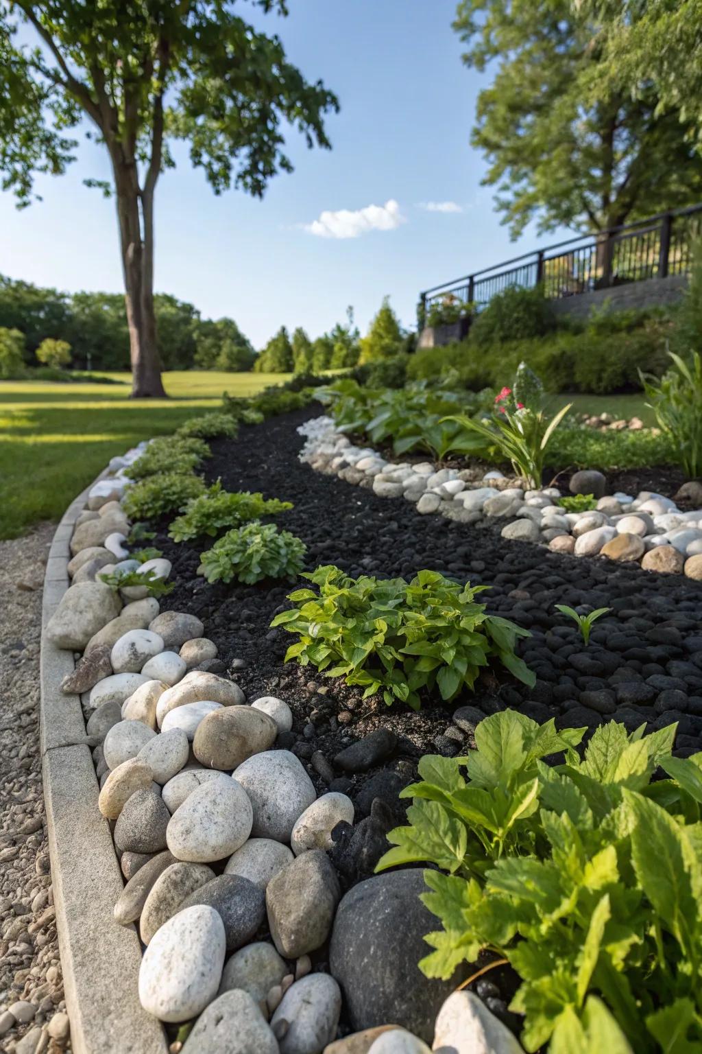 Contrasting stone shades bring animation and fascination to any garden setting.