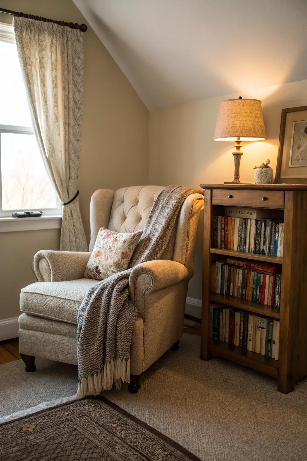 A relaxing reading corner ideal for de-stressing with an interesting read.