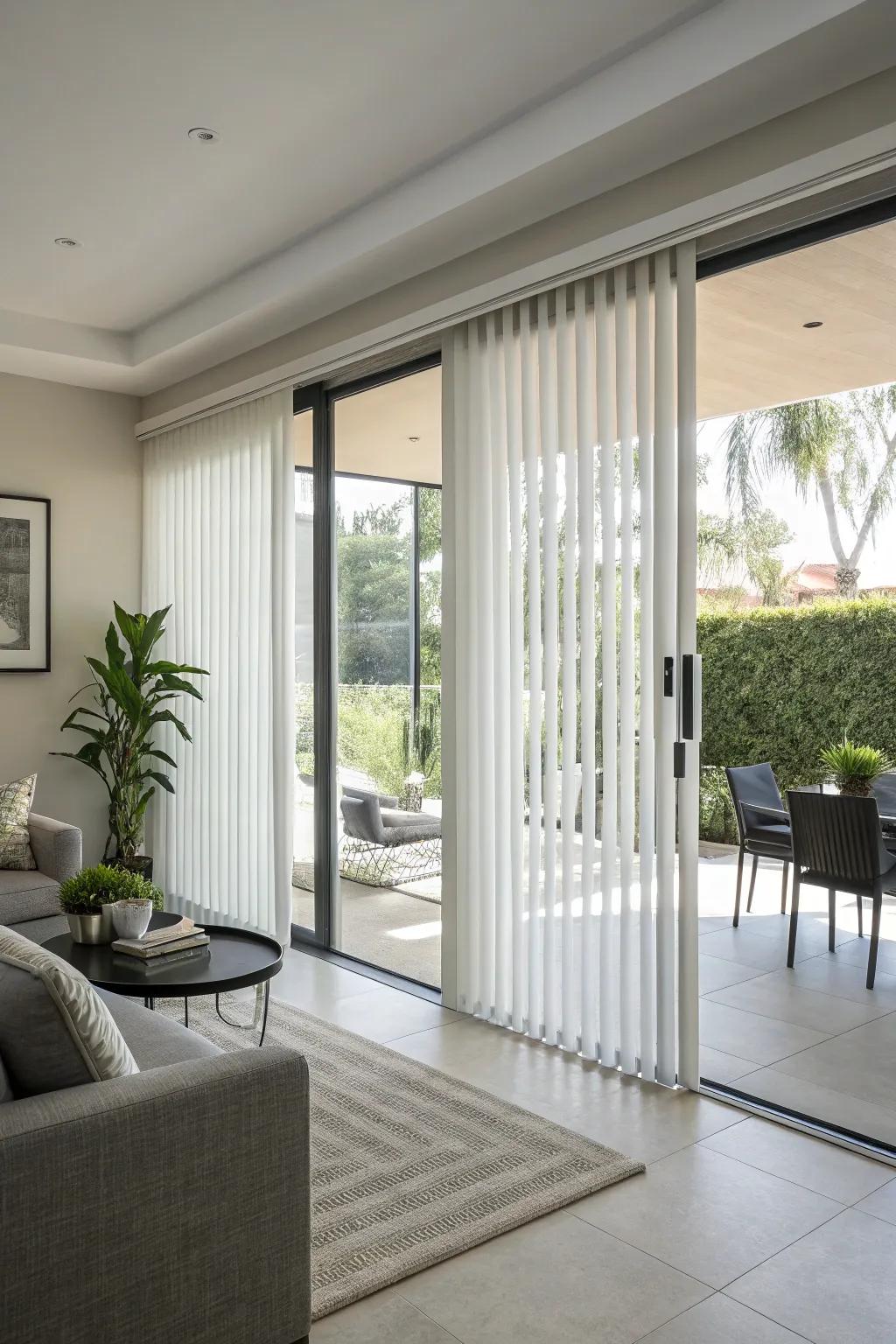 Vertical louvers blend practicality with a contemporary flair.