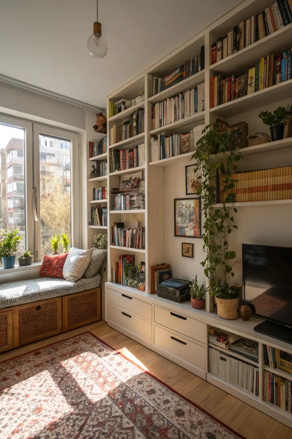 Vertical storage options maintain an open and appealing floor area.