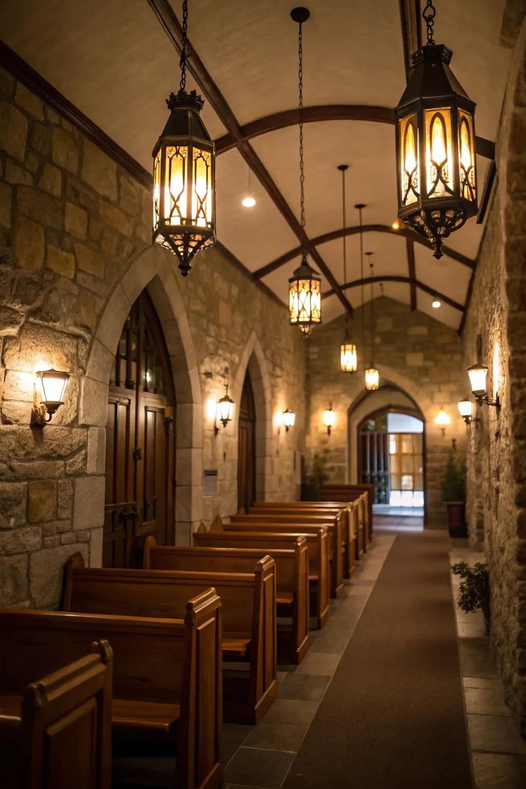 Sophisticated lighting choices that brighten the ambiance of a small entrance.