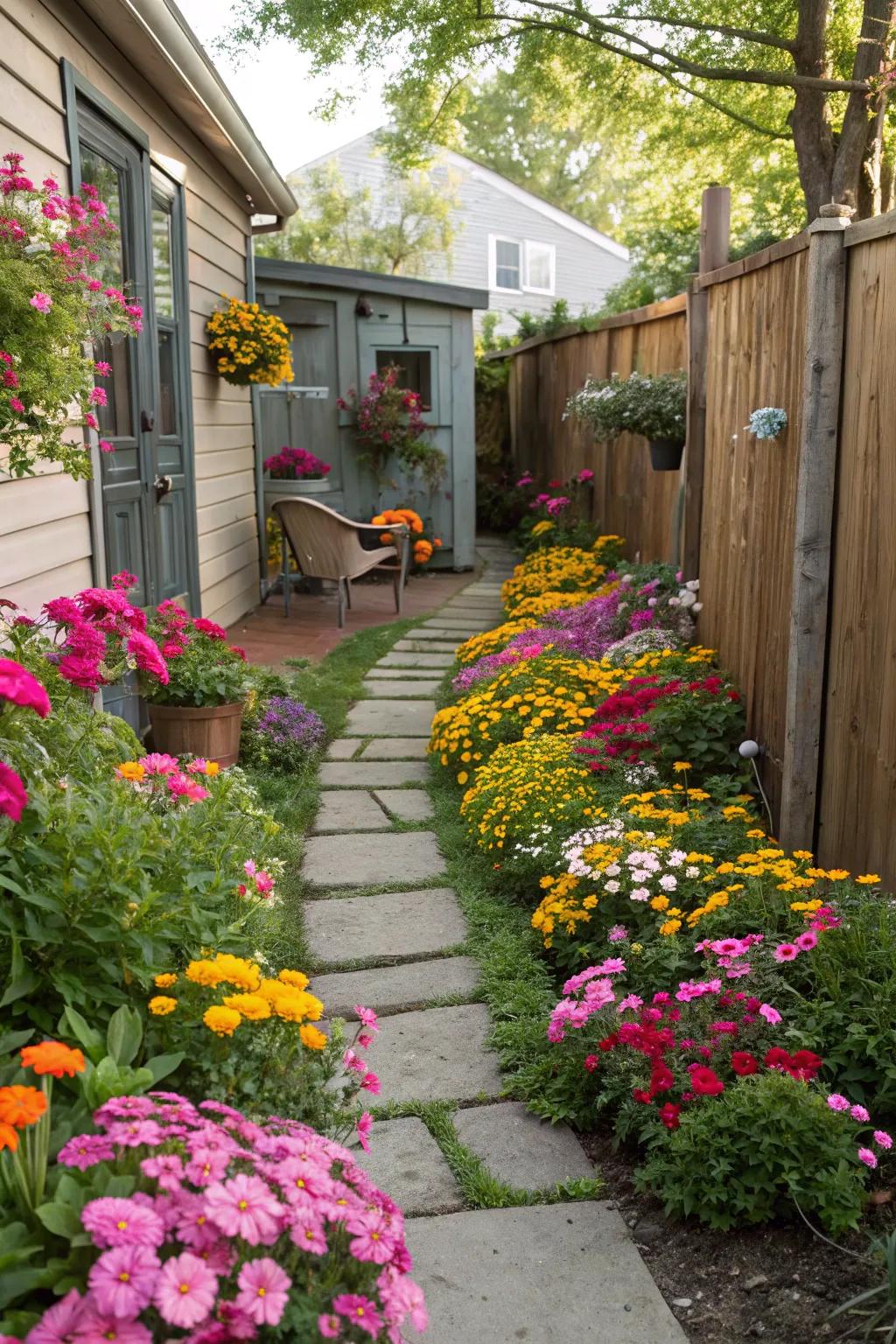 Elevate your walkways with a lively floral perimeter.