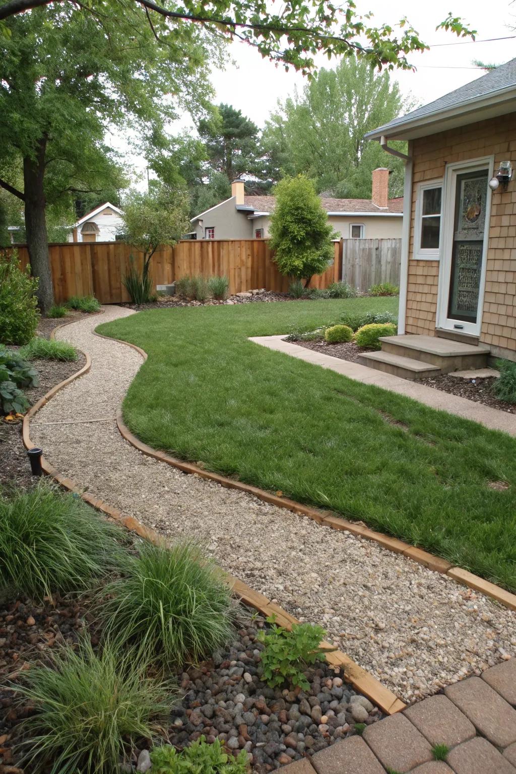 Combining grass and gravel results in a parking space that is visually captivating.