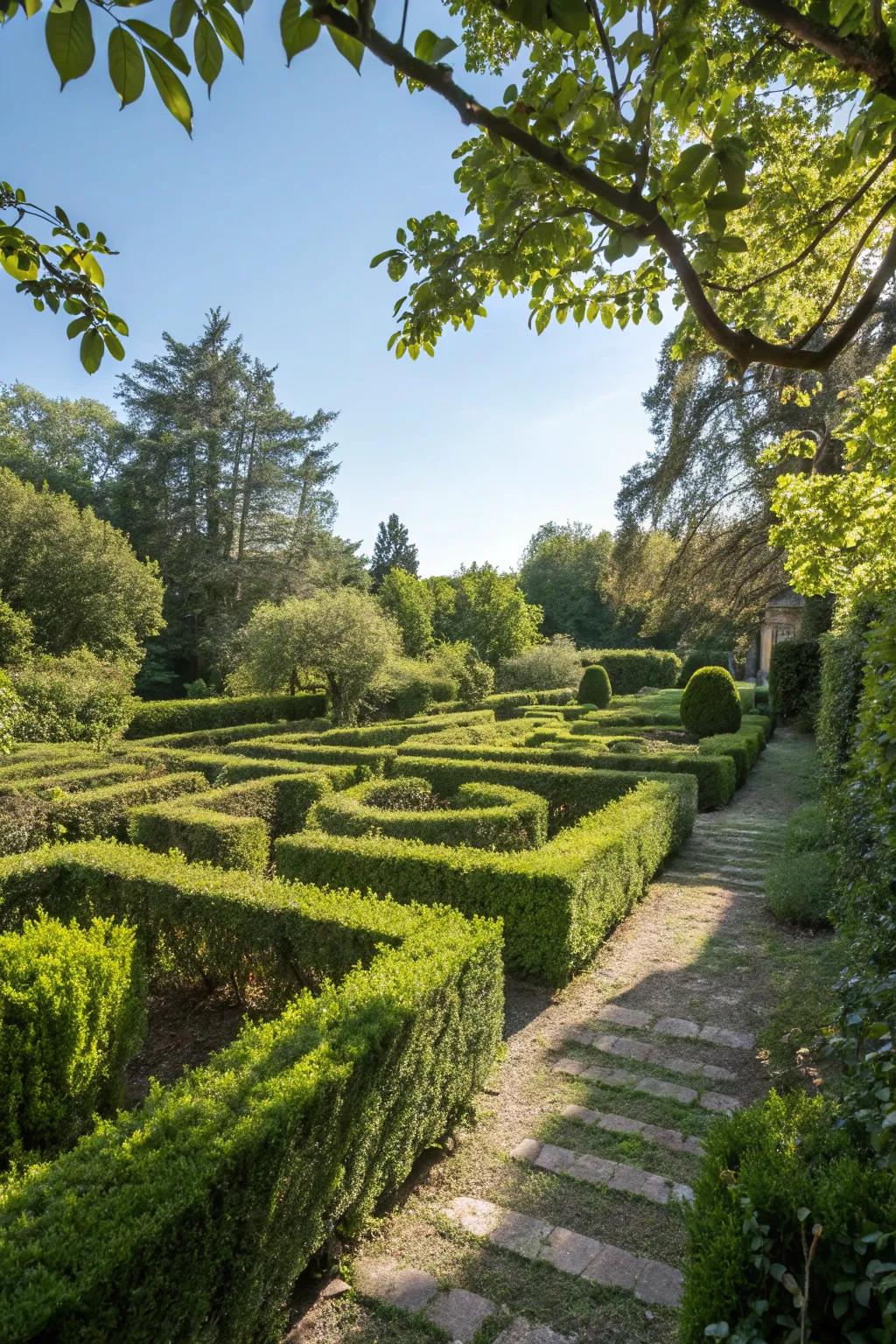 A traditional shrubbery labyrinth delivering a quaint and playful outdoor adventure.