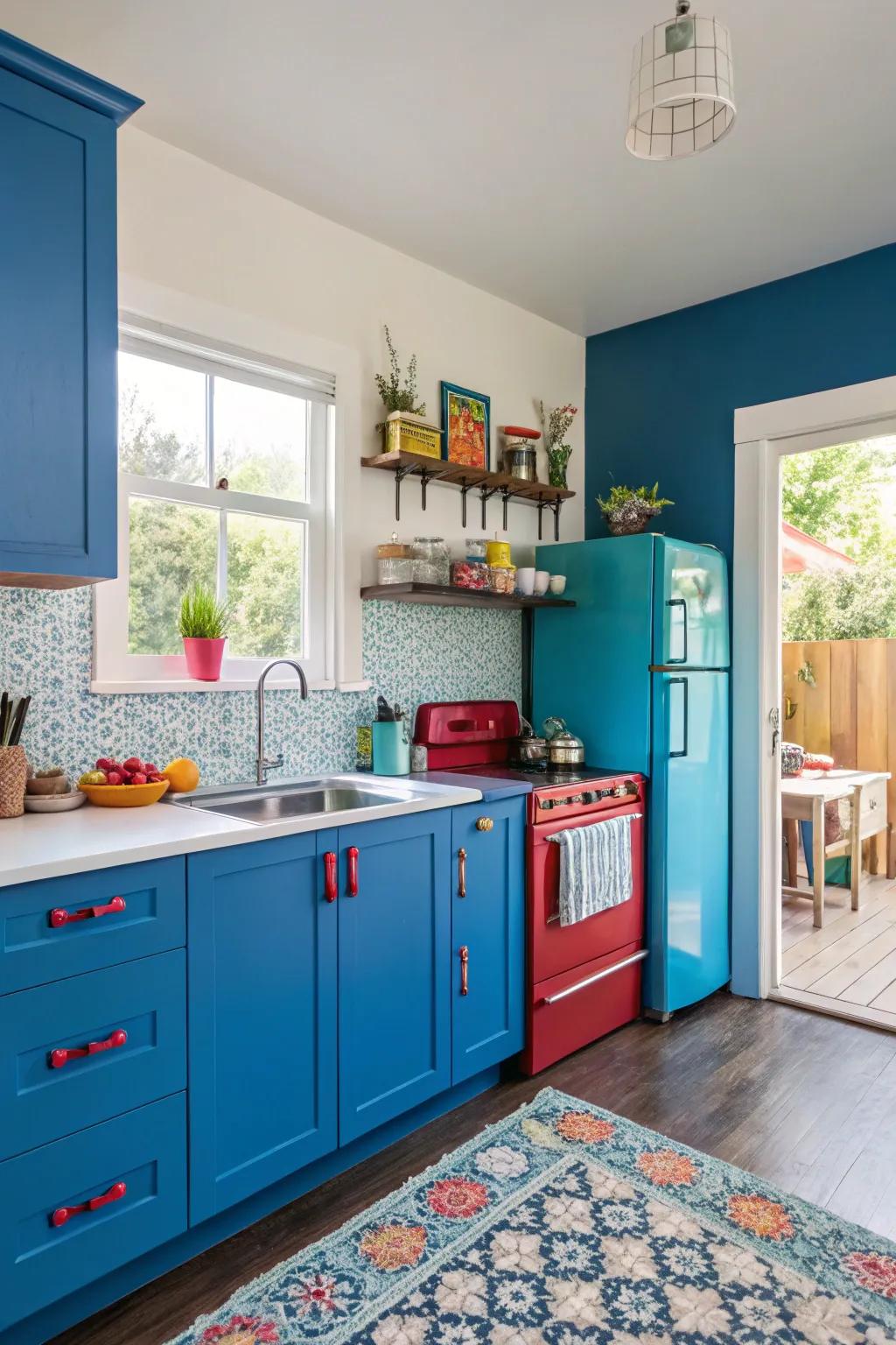 Intense colors bring drama and personality to smaller sized cooking areas.