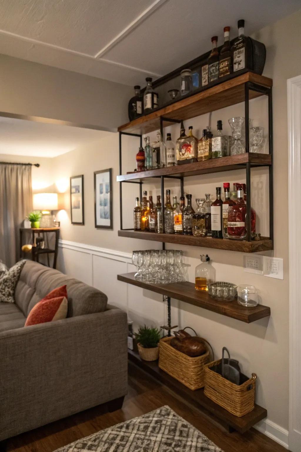 Make the most of space with shelves on the wall.