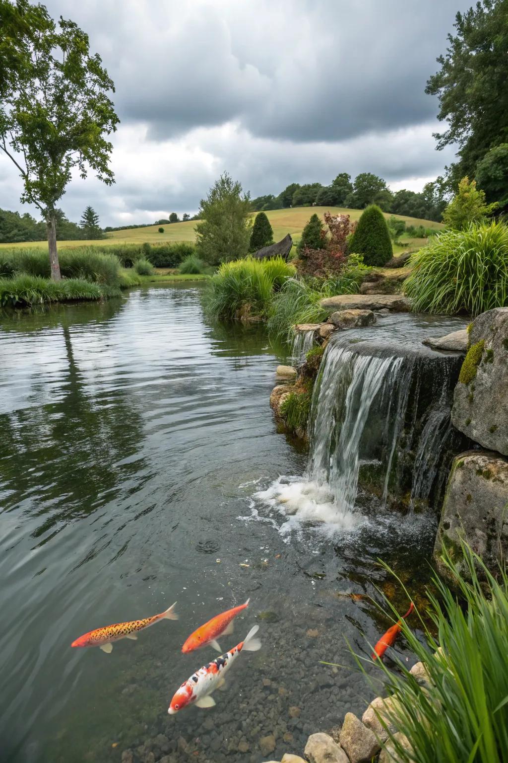 Koi add vibrant colors and dynamic motion to any pond setting.