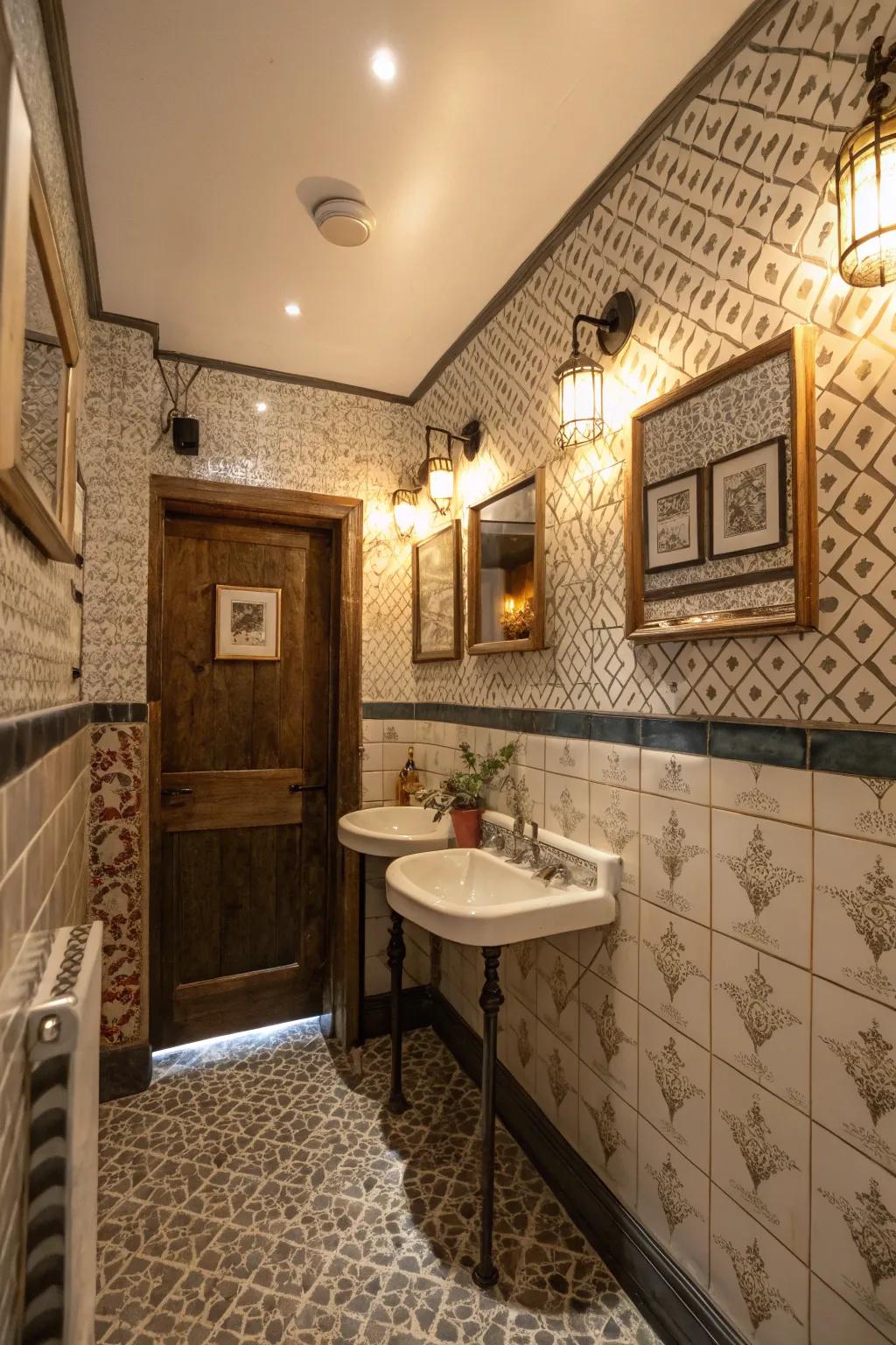 Striking patterns can amplify a small bathroom's charm.