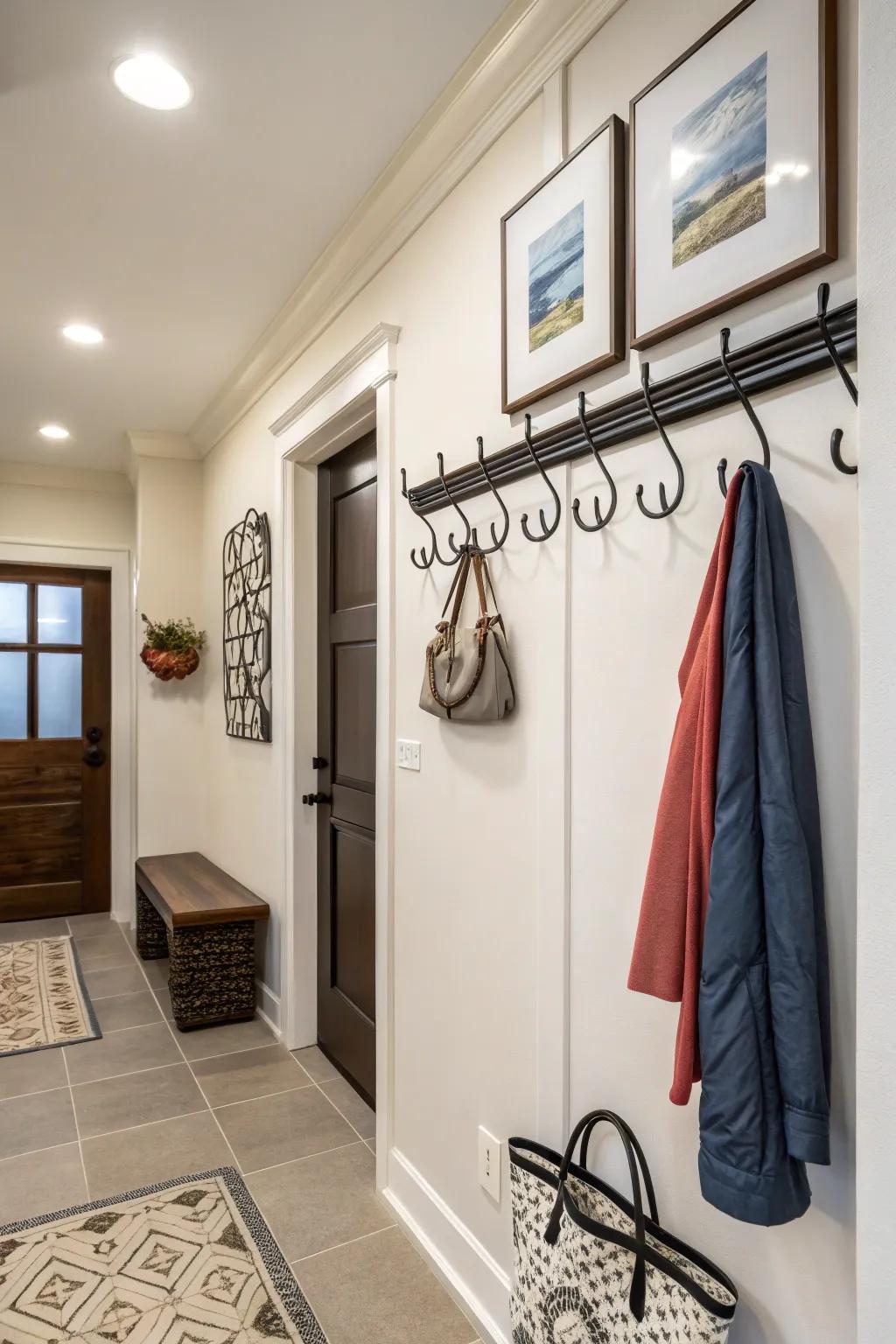 A beautifully decorated entryway featuring functional and stylish components.