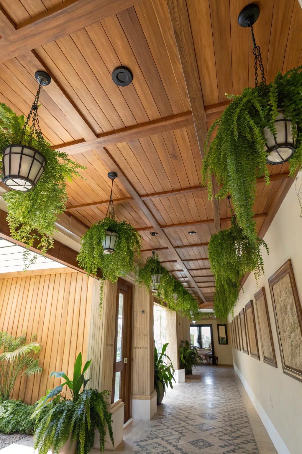 A nature-centric ceiling that fosters a soothing spa setting.