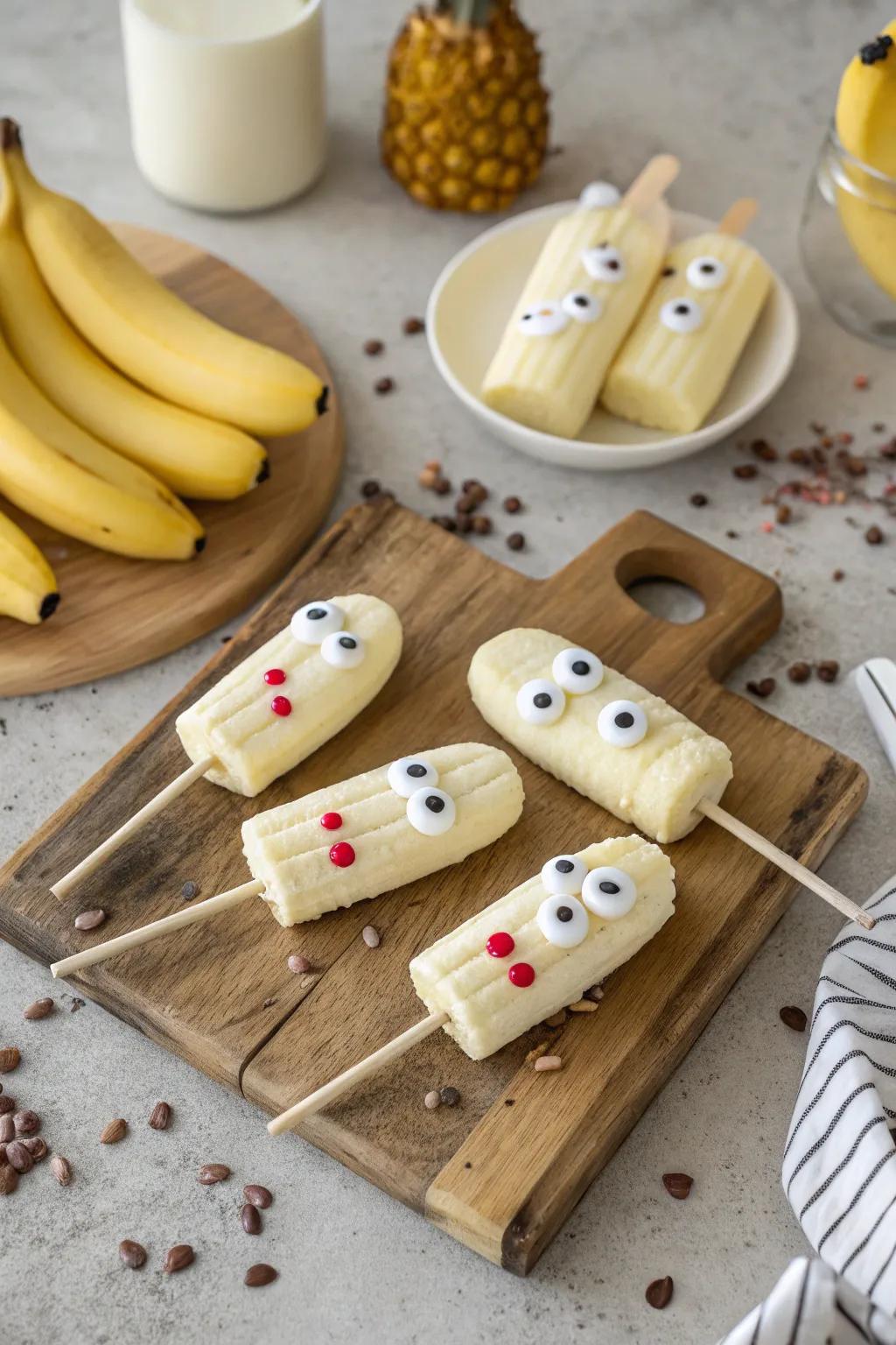 Apparitional banana wands arranged for an eerie repast.